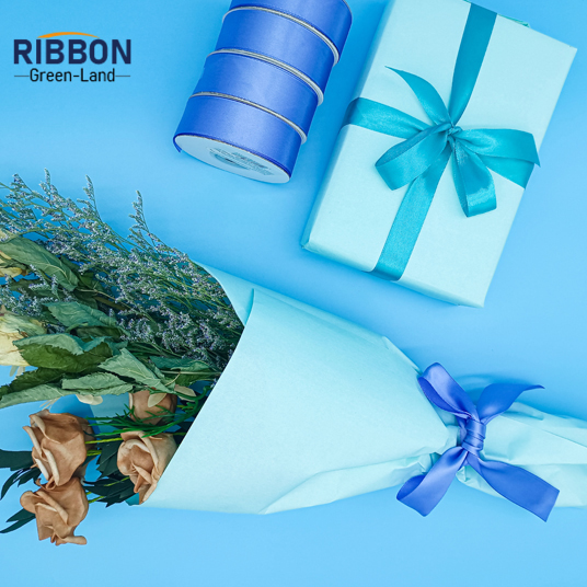 Polyester Single Face Satin Blue Matt Ribbon