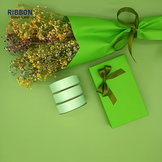 Polyester Single Face Satin Green Shine Ribbon